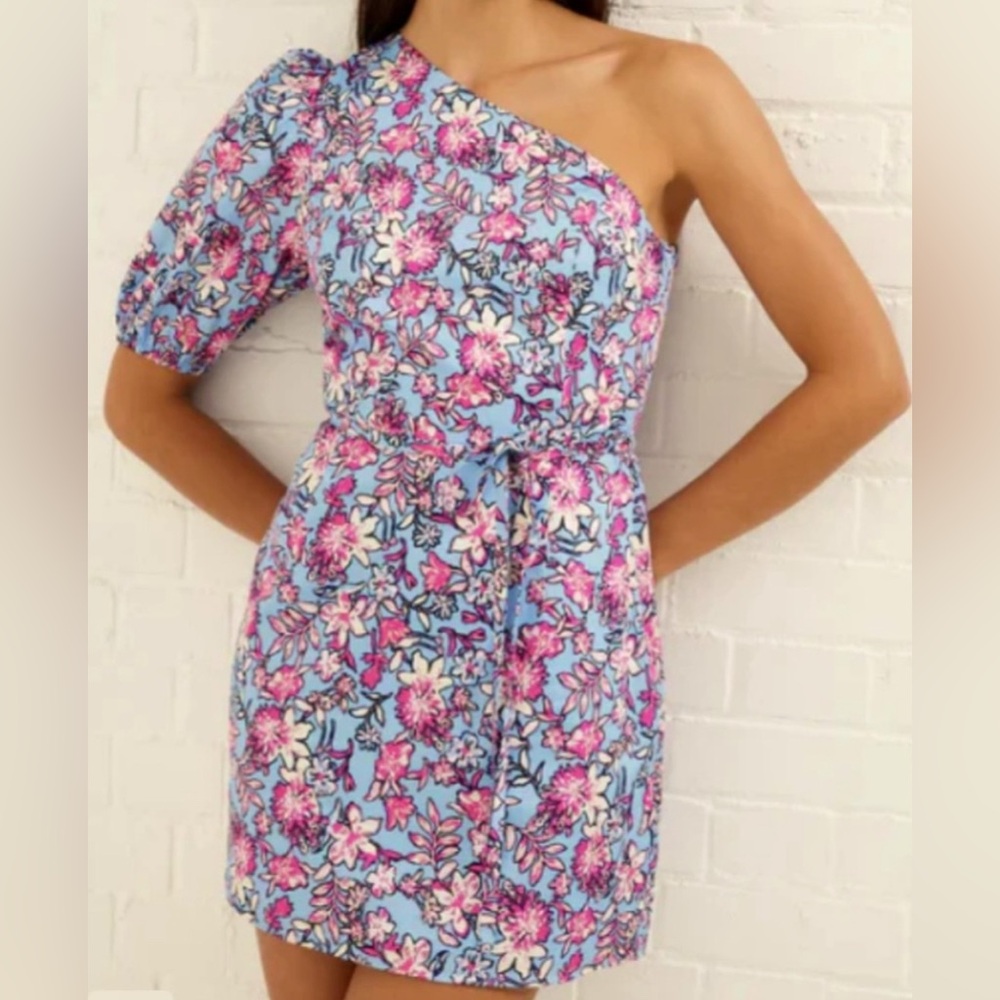 French Connection One Shoulder Puff Sleeve Floral Dress